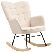HOMCOM Schaukelstuhl im Retro-Design, Massivholz, Sessel, Relaxsessel, 98 cm x  71 cm x 101 cm, Beige(m-10)