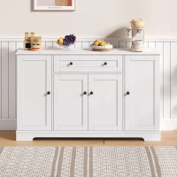 Multifunctional Kitchen Sideboard with Double-Door Compartment, Spacious Cabinet with Adjustable Shelves, 138L x 40W x 85H cm, White(m-8)