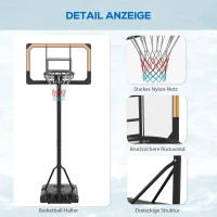 SPORTNOW Supporto per Canestro Regolabile con Ruote, Altezza Canestro 182-213 cm, Resistente alle Intemperie, Telaio in Metallo, Nero(m-4)