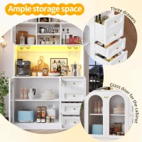 Modern Sideboard with App-Controlled LED, Snack Rack and Drink Holders, Spacious Buffet with Anti-Tip Fixings, 120L x 40W x 188H cm, White(m-4)