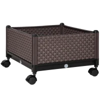 Outsunny Jardinieră din plastic cu roți și orificii de drenaj pentru cultivarea plantelor în exterior 50x50x33 cm Marrón(m-7)