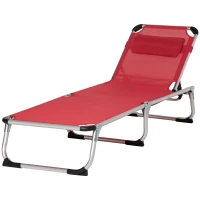 Outsunny șezlong pliabil de grădină cu pernă pentru cap, șezlong cu spătar reglabil în 4 trepte, pat de camping, suport până la 120 kg, pentru exterior/park/grădină, roșu(m-10)