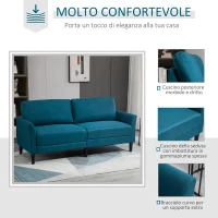 HOMCOM Divano 3 Posti in Tessuto con Seduta Profonda e Imbottitura Spessa, 191x79x87 cm, Blu Pavone(m-5)