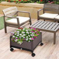 Outsunny Jardinieră din plastic cu roți și orificii de drenaj pentru cultivarea plantelor în exterior 50x50x33 cm Marrón(m-2)