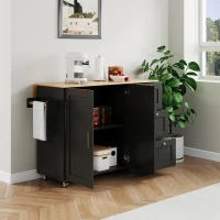 Versatile Kitchen Island with 3 Drawers and 2-Door Cabinet, Space-Saving Rolling Trolley with Foldable Worktop, 135L x 70W x 90H cm, Black(m-9)