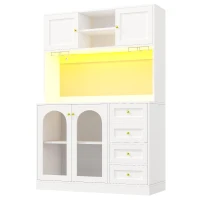 Modern Sideboard with App-Controlled LED, Snack Rack and Drink Holders, Spacious Buffet with Anti-Tip Fixings, 120L x 40W x 188H cm, White(m-12)