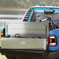 HOMCOM Cassetta porta attrezzi in alluminio con maniglie e serratura, 99x33x25,5 cm(m-2)