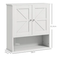 kleankin Armário de Parede para Casa de Banho Rústico com Compartimento Prateleira Ajustável 58x20x61,4 cm Branco(m-3)