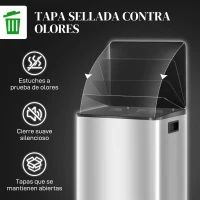 HOMCOM Cubo de Basura de Cocina con 2 Compartimentos 2x30L con Pedal Tapa de Cierre Suave y Cubo Extraíble Plata(m-6)