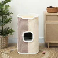 PawHut Torre Tiragraffi a 3 Livelli per Gatti, Albero Robusto per Gatti con Rifugio, Morbido Peluche, Beige(m-4)