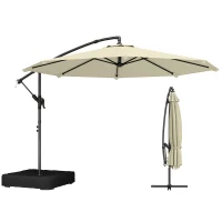 Outsunny 3 m Garden Cantilever Parasol with Cross Base, Sandbag, 360° Rotating Overhanging Banana Umbrella, Beige(m-11)