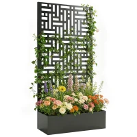 Outsunny Jardinière avec treillis, bac à fleurs en acier galvanisé avec brise-vue, trous de drainage, 90x40x180cm, noir(m-11)