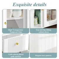 Multifunctional Bar Cabinet with Rotating Extendable Tabletop, Space-Saving Sideboard with Sliding Doors, 122L x 40W x 82H cm, White(m-7)