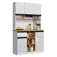 Stylish Kitchen Cabinet with Open Storage, Anti-Tip Protection, Versatile Sideboard for Dining and Living Areas, 105L x 45W x 185H cm, White(m-12)