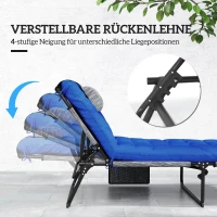 Outsunny Zonneligstoel met 4-Standen Verstelbare Rugleuning, Kussen, Zijvak, Hoofdsteun, 68 x 189 x 30 cm, Blauw(m-4)