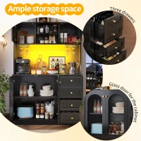 Trendy Sideboard with App-Controlled LED, Snack Rack and Drink Holders, Spacious Buffet with Anti-Tip Fixings, 120L x 40W x 188H cm, Black(m-4)