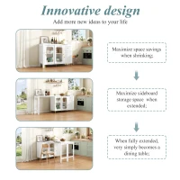 Multifunctional Bar Cabinet with Rotating Extendable Tabletop, Space-Saving Sideboard with Sliding Doors, 122L x 40W x 82H cm, White(m-8)