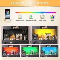 Trendy Sideboard with App-Controlled LED, Snack Rack and Drink Holders, Spacious Buffet with Anti-Tip Fixings, 120L x 40W x 188H cm, Black(m-6)