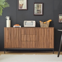 Mid-Century Modern Sideboard with Oak-Grain Slotted Design, Versatile Buffet with Adjustable Shelves, 150L x 40W x 80H cm, Natural