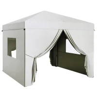 Outsunny Cort pliabil pop-up 3x3 m cu 4 draperii laterale 2 ferestre din plasă înălțime reglabilă impermeabil și anti-UV Alb(m-7)