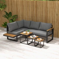 Outsunny Set living exterior 5 piese mobilier lounge pentru grădină, 148 cm x 61 cm x 71,5 cm, Gri + Natural(m-2)