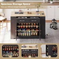 Mobile Kitchen Island with Foldable Tabletop and Sockets, Storage Buffet with Adjustable Shelves, 120L x 65W x 92H cm, Black+Natural(m-4)