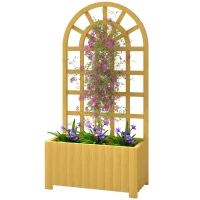 Outsunny Jardinieră cu spalier din lemn cu drenaj pentru cultivare legume, flori, ierburi aromatice 60x30x120 cm natural(m-10)
