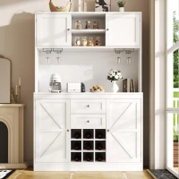 Tall Kitchen Cabinet with Wine Rack and Adjustable Shelves, Spacious Kitchen Cupboard with Doors and Drawers, 120L x 40W x 188H cm, White(m-7)