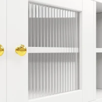 Multifunctional Sideboard with Changhong Glass Door and Glass Holder, Spacious Buffet with Multiple Drawers, 145L x 39W x 171H cm, White(m-9)