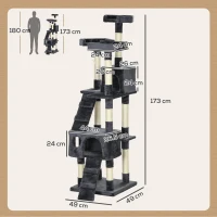 PawHut 173cm Cat Tree Scratching House, Activity Play Centre, Charcoal Grey(m-3)
