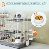 PawHut Cușcă pentru Hamsteri pe 3 Niveluri și 14 Tuburi cu Căsuță, Rampă și Accesorii, din Metal și Plastic, 45x30x45 cm, Gri(m-6)