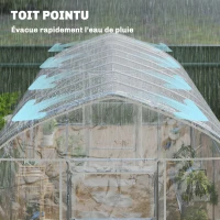 Outsunny Seră tunel cu învelitoare PO, 2 uși cu balamale, seră încălzită cu structură optimizată, transparentă(m-5)