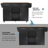 Stylish Kitchen Trolley with Foldable Wood-Grain Countertop, Versatile Buffet with Interchangeable Wheels, 139L x 46W x 91H cm, Black+Natural(m-5)