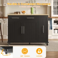 Sleek Kitchen Trolley with Drop Leaf and Pull-Out Organiser, Mobile Kitchen Island with Lockable Castors, 120L x 40W x 90H cm, Black+Natural(m-4)