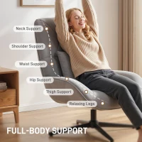 HOMCOM Accent Chair, Chenille Upholstered Swivel Armchair with Lumbar Pillow, High Back, Deep Seat and Metal Legs, Light Grey(m-8)