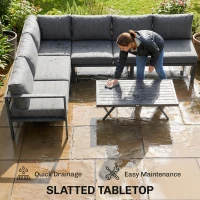 Outsunny 3 Pieces Garden Furniture Set, Aluminium Corner Lounge Set with Adjustable Backrest and Coffee Table(m-8)