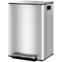 HOMCOM Bidone Immondizia a 2 Sezioni da 30L a Pedale con Coperchio Silenzioso, in Acciaio Inox e PP, 47.7x37.5x66.8 cm(m-10)