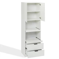 Freestanding Pantry Cabinet with 2 Open Sliding Shelves, Multifunctional Sideboard for Dining & Living Rooms, 59.5L x 45W x 200H cm, White(m-13)