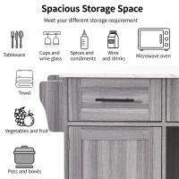 Stylish Kitchen Trolley with Foldable Wood-Grain Countertop, Versatile Buffet with Interchangeable Wheels, 139L x 46W x 91H cm, Gray(m-4)
