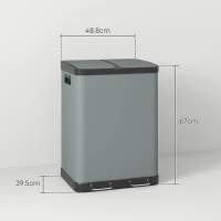 HOMCOM Pattumiera doppio scomparto 2x30 L con pedale e secchi estraibili, Grigio(m-3)