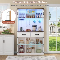 Tall Kitchen Pantry with Drawers and Remote-Controlled LEDs, Stylish Bar Cabinet with Adjustable Shelves, 100L x 40W x 172H cm, Brown+White(m-5)