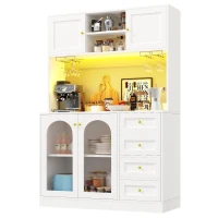 Modern Sideboard with App-Controlled LED, Snack Rack and Drink Holders, Spacious Buffet with Anti-Tip Fixings, 120L x 40W x 188H cm, White(m-11)