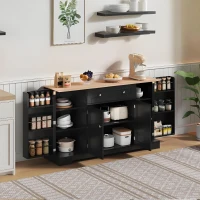 Multifunctional Kitchen Sideboard with Double-Door Compartment, Spacious Cabinet with Adjustable Shelves, 138L x 40W x 85H cm, Black(m-8)