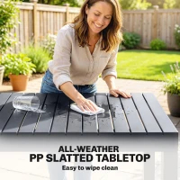 Outsunny Tuinmeubelset zitgroep 5-delig brede tafel met 4 stapelstoelen lamellendesign voor 4 personen donkergrijs(m-5)