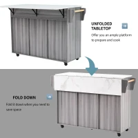Stylish Kitchen Trolley with Foldable Wood-Grain Countertop, Versatile Buffet with Interchangeable Wheels, 139L x 46W x 91H cm, Gray(m-6)