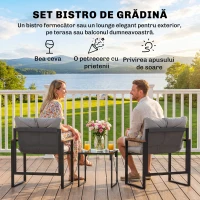 Outsunny Set Bistro pentru 2 Persoane, Set din 3 Piese pentru Grădină cu Cadrul din Metal și Perne Groase(m-4)