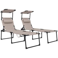 Outsunny Set de 2 șezlonguri pliabile confort sporit spătar parasolar reglabile multi-poziții, kaki(m-8)
