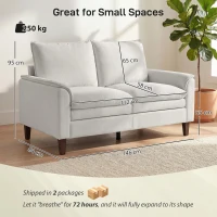 HOMCOM Canapea 2 locuri 146 cm, canapea chenille cu căptușeală în două straturi, pernă cu arcuri, șezut adânc, spătar înalt, alb crem(m-3)