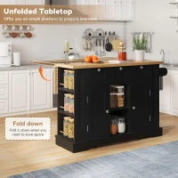 Versatile Kitchen Island with 3 Drawers and 2‑Door Cupboards, Practical Trolley with Extendable Worktop, 132L x 70W x 87H cm, Natural+Black(m-6)