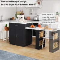 Versatile Kitchen Island with Extendable Dining Table and Adjustable Shelf, Space-Saving Table for 2-6 People, 211L x 55W x 89.5H cm, Black(m-5)